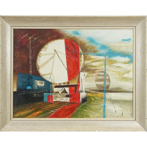 1469 - After John Tunnard - Abstract shapes, British school oil on board, contemporary framed, 60cm x 45cm.