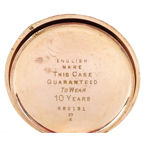 3217 - A gentlemen's gold plated half hunter top wind pocket watch having enamelled and subsidiary dials wi... 