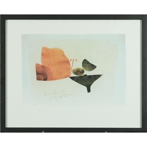 1500 - Julius Bissier - Abstract, late 20th century colour print, framed, 38cm x 49cm.