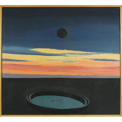 1467 - Abstract landscape, 20th century oil on canvas, framed, 71cm x 77cm.