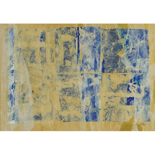 1532 - Shirley Smith - Abstract composition, late 20th century mixed media on paper, framed, 25cm x 35cm.