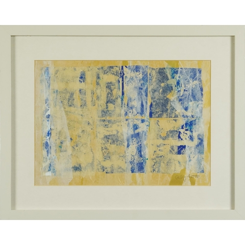 1532 - Shirley Smith - Abstract composition, late 20th century mixed media on paper, framed, 25cm x 35cm.