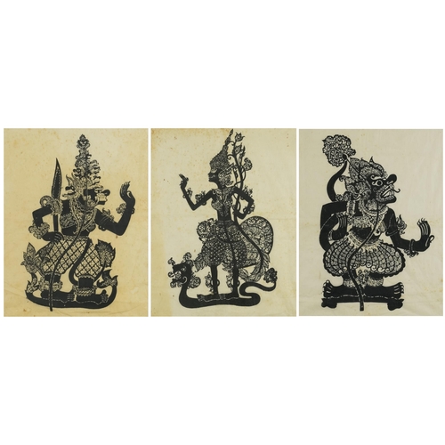 316 - A set of three Indian prints on paper, early 20th century, depicting deities, each framed and glazed... 