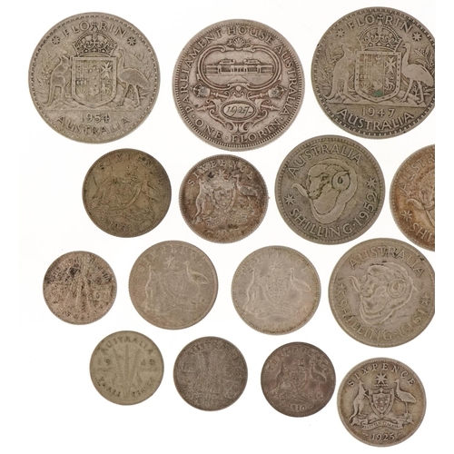 2184 - A George V Australian silver and white metal coins to include Parliament House Australia 1927 one fl... 