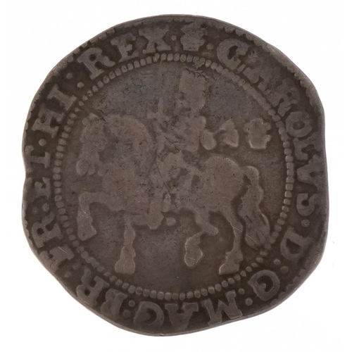 2196 - A Charles I 1664 hammered silver half crown, Bristol Mint, 37.5mm in diameter, 14.7g.