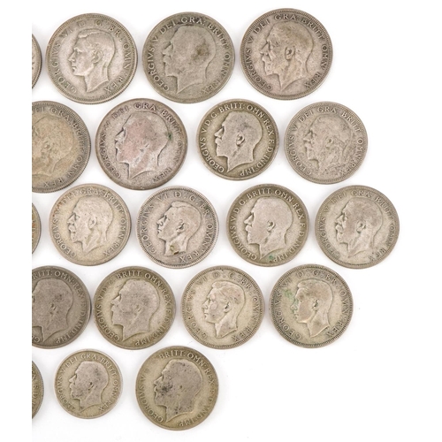 2179 - British pre 1947 silver coinage to include eight half crowns, eighteen florins and a shilling, total... 