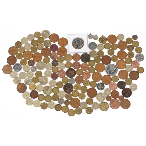 2214 - Vintage British coinage to include brass threepenny pieces, pennies, halfpennies,  thirty eight poun... 