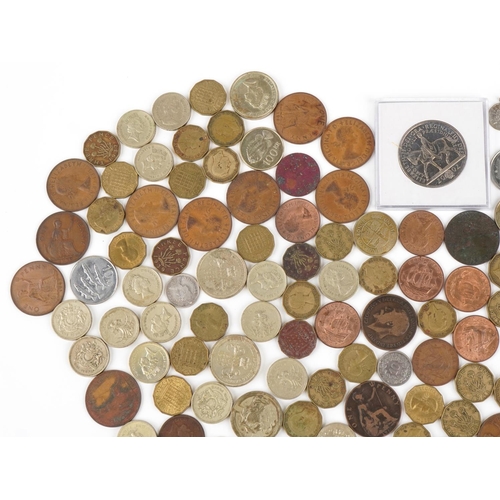 2214 - Vintage British coinage to include brass threepenny pieces, pennies, halfpennies,  thirty eight poun... 