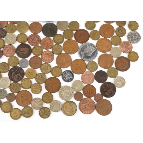 2214 - Vintage British coinage to include brass threepenny pieces, pennies, halfpennies,  thirty eight poun... 