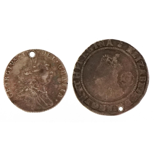 2175 - Two antique British silver sixpences comprising Queen Elizabeth I 1573 and George III 1787, both hav... 