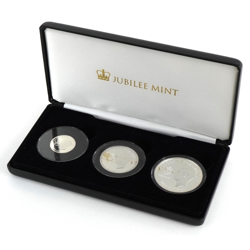 2183 - A cased set of George VI 80th Anniversary silver proof coins to include one pound, two pounds and fi... 