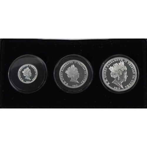 2183 - A cased set of George VI 80th Anniversary silver proof coins to include one pound, two pounds and fi... 