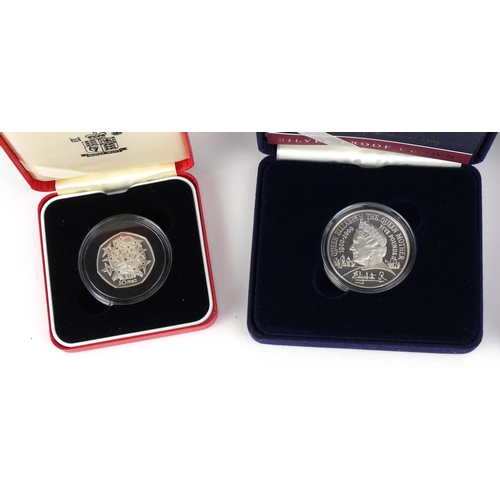 2210 - Three Queen Elizabeth II silver proof five pound coins with certificates and boxes and a silver proo... 