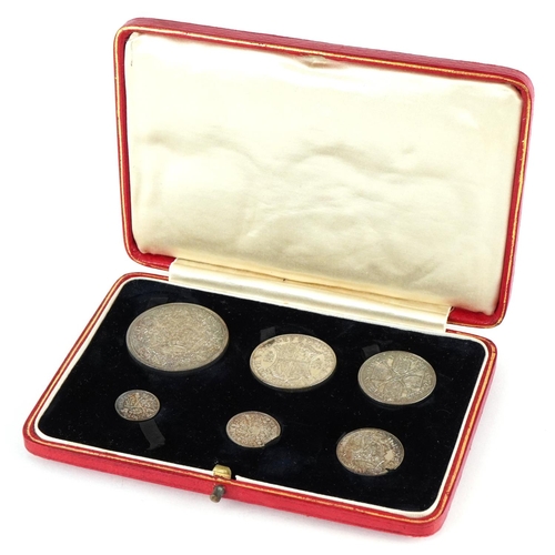 2171 - A George V 1927 silver proof coin set of six coins with a red presentation box.