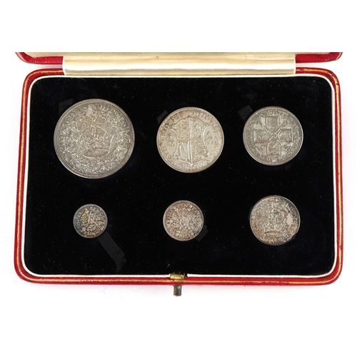 2171 - A George V 1927 silver proof coin set of six coins with a red presentation box.