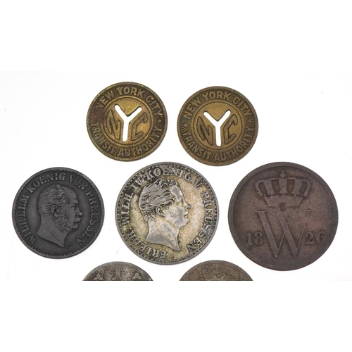 2205 - Five 18th century and later Austrian/Prussian coins to include an 1842 two and a half silver silberg... 