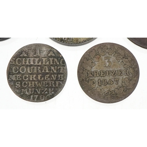 2205 - Five 18th century and later Austrian/Prussian coins to include an 1842 two and a half silver silberg... 