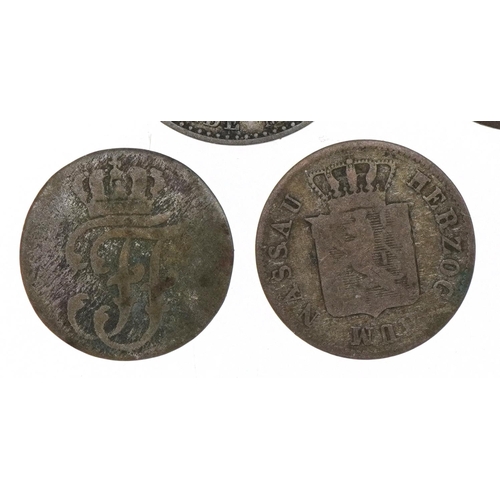 2205 - Five 18th century and later Austrian/Prussian coins to include an 1842 two and a half silver silberg... 