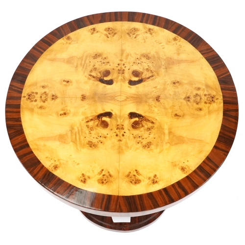 2024 - A late 20th century Art Deco style circular lamp table with maple inlaid top, 65cm high x 59cm in di... 