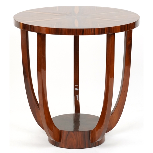 2022 - A late 20th century Art Deco style circular lamp table, the top inlaid decoration, 65cm high x 59cm ... 