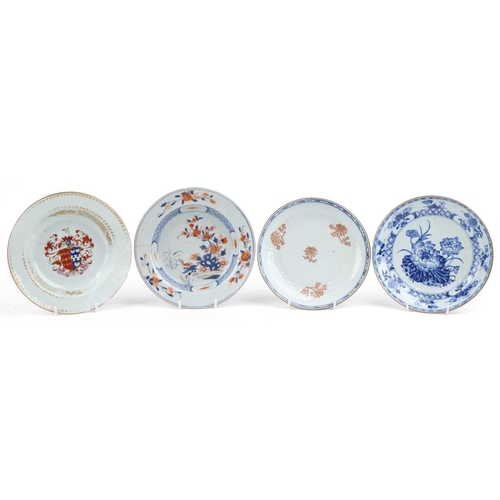 454 - A group of four Chinese porcelain bowls, 18th century, with hand painted decoration, each 23cm in di... 