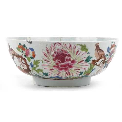 222 - A Chinese famille rose porcelain bowl, 18th century, with hand painted decoration, 23cm in diameter.