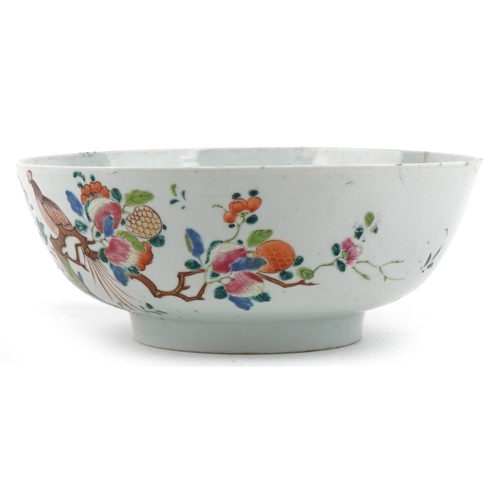 222 - A Chinese famille rose porcelain bowl, 18th century, with hand painted decoration, 23cm in diameter.