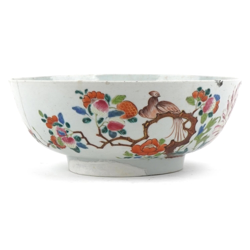 222 - A Chinese famille rose porcelain bowl, 18th century, with hand painted decoration, 23cm in diameter.