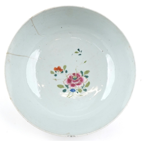 222 - A Chinese famille rose porcelain bowl, 18th century, with hand painted decoration, 23cm in diameter.