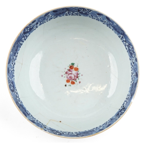 33 - A Chinese famille rose porcelain bowl, 18th century, with hand painted decoration, 23cm in diameter.