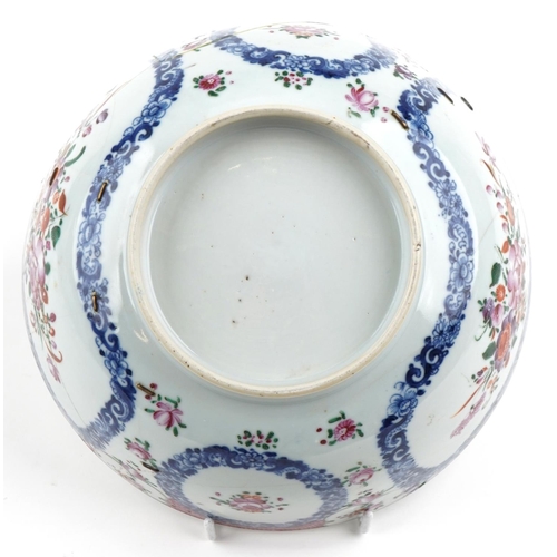 33 - A Chinese famille rose porcelain bowl, 18th century, with hand painted decoration, 23cm in diameter.