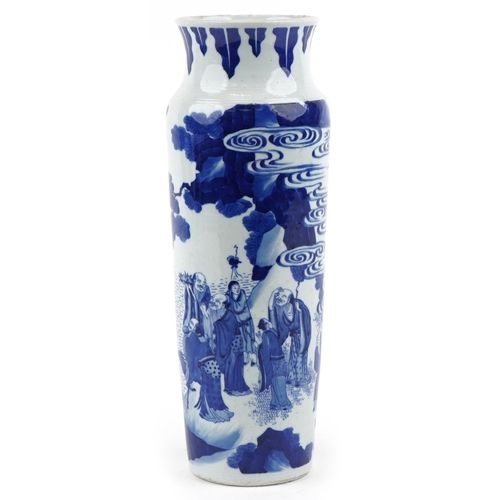 493 - A large 20th century Chinese porcelain blue and white vase hand painted with elders before mountains... 