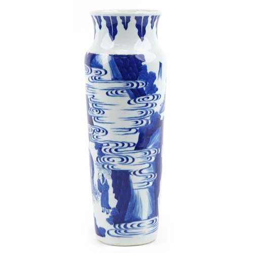 493 - A large 20th century Chinese porcelain blue and white vase hand painted with elders before mountains... 