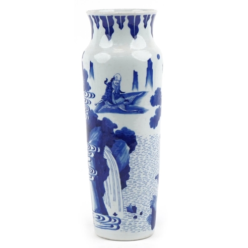 493 - A large 20th century Chinese porcelain blue and white vase hand painted with elders before mountains... 