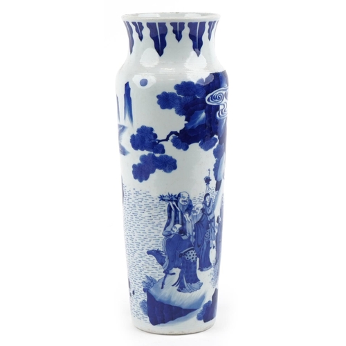 493 - A large 20th century Chinese porcelain blue and white vase hand painted with elders before mountains... 