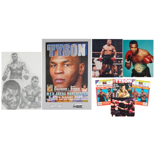 2306 - A small collection of sporting memorabilia relating to Mike Tyson including a colour advertising pos... 