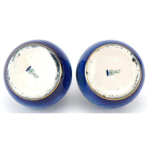 54 - A pair of Royal Doulton Blue Children series ware bulbous vases, 8cm high.