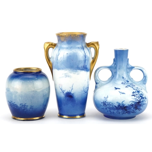 55 - Three Royal Doulton Blue Children series ware vases, the largest 11.5cm high.