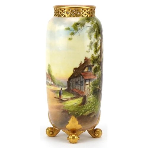 212 - P Reese for Royal Worcester, a porcelain vase hand painted with a view of Welford on Avon, 22cm high... 