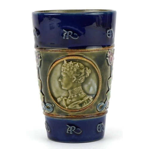 211 - A Royal Doulton Queen Alexandra & Edward VII commemorative stoneware beaker, 12.5cm high.