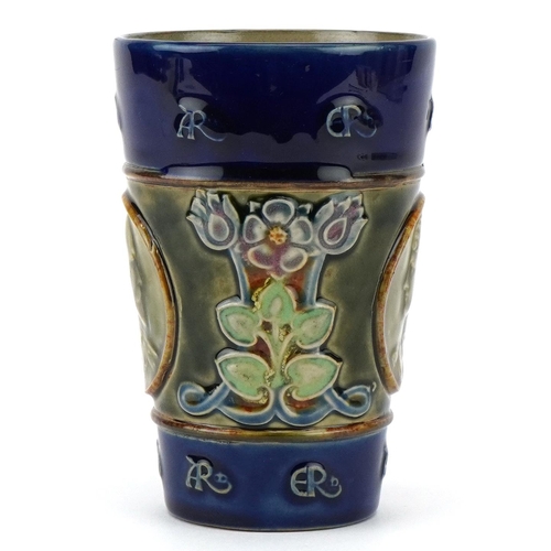 211 - A Royal Doulton Queen Alexandra & Edward VII commemorative stoneware beaker, 12.5cm high.