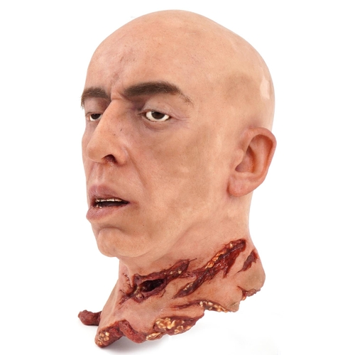 1141 - A life-like latex decapitated head, 30cm high.