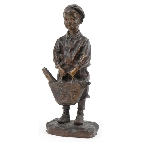 José Cardona patinated bronze study of a young boy with a basket, 31.5cm high.