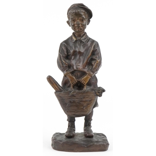  José Cardona patinated bronze study of a young boy with a basket, 31.5cm high.