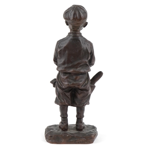  José Cardona patinated bronze study of a young boy with a basket, 31.5cm high.