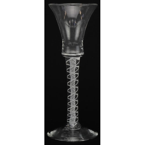 256 - 18th century wine glass with multiple opaque air twist stem, 15.5cm high