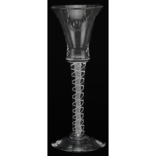 256 - 18th century wine glass with multiple opaque air twist stem, 15.5cm high