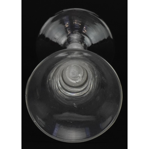 256 - 18th century wine glass with multiple opaque air twist stem, 15.5cm high