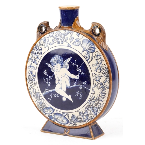 270 - A 19th century Minton stoneware moon flask with hand painted decoration, bearing registration mark 1... 