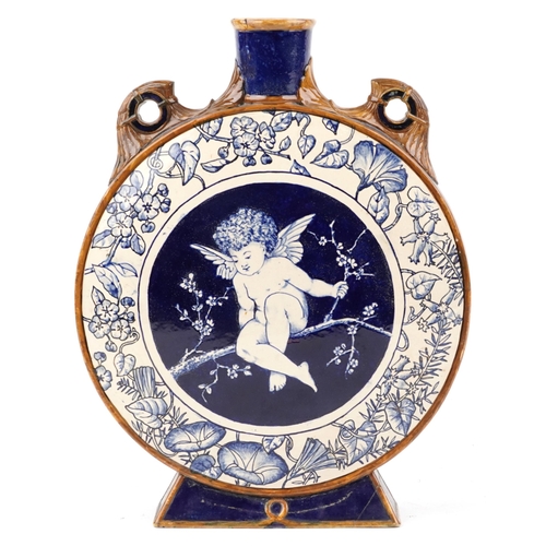 A 19th century Minton stoneware moon flask with hand painted decoration, bearing registration mark 1498 to the base, 34cm high x 27cm wide.